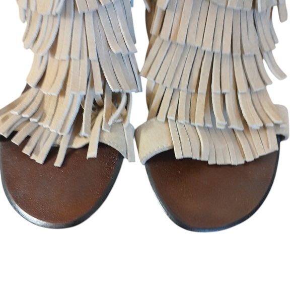 Matiko Tan Fringed Wedge Sandals Suede Open Toe Women's Sandals size 7.5 - Picture 4 of 10